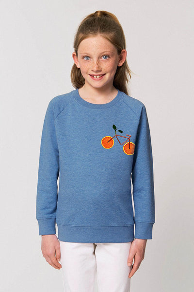 Blue Kids Orange Bicycle Sweatshirt, Medium-weight, from organic cotton blend, for girls & for boys