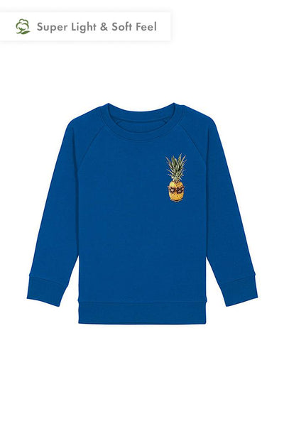 Blue Kids Cool Pineapple Sweatshirt, Medium-weight, from organic cotton blend, for girls & for boys
