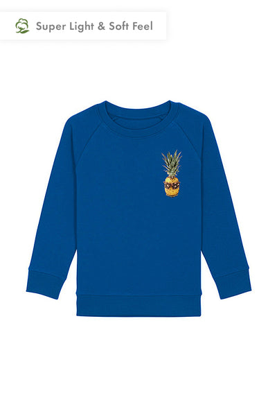Blue Kids Cool Pineapple Sweatshirt, Medium-weight, from organic cotton blend, for girls & for boys