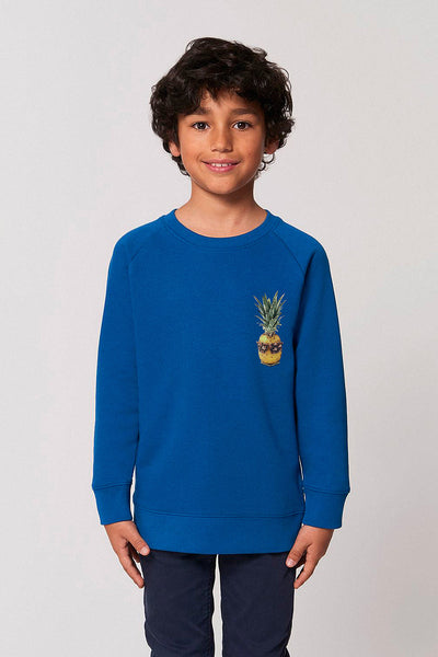 Blue Kids Cool Pineapple Sweatshirt, Medium-weight, from organic cotton blend, for girls & for boys