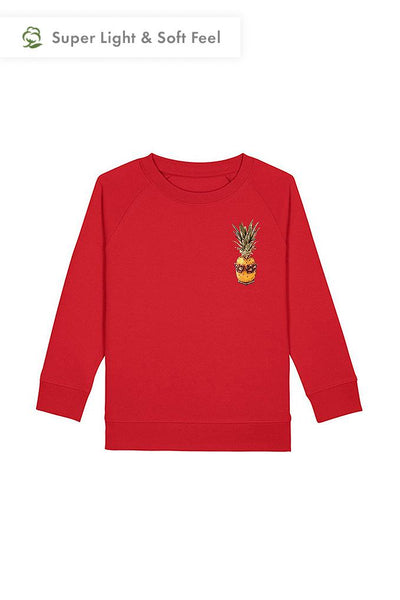 Red Kids Cool Pineapple Sweatshirt, Medium-weight, from organic cotton blend, for girls & for boys