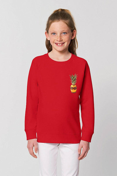 Red Kids Cool Pineapple Sweatshirt, Medium-weight, from organic cotton blend, for girls & for boys