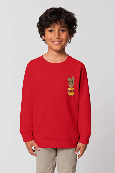 Red Kids Cool Pineapple Sweatshirt, Medium-weight, from organic cotton blend, for girls & for boys