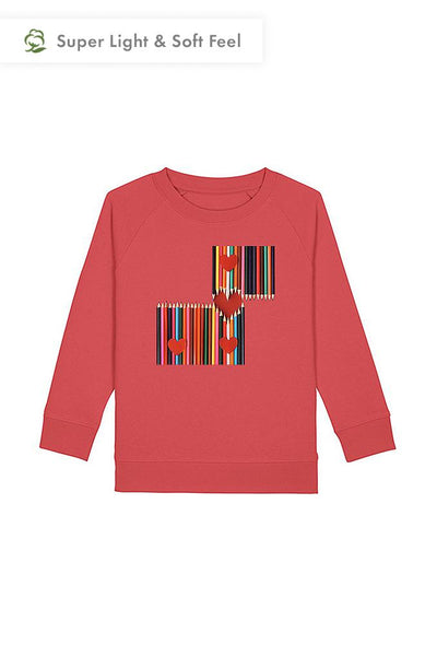 Red Kids Love Heart Sweatshirt, Medium-weight, from organic cotton blend, for girls & for boys