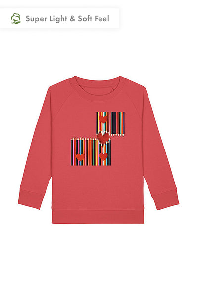 Red Kids Love Heart Sweatshirt, Medium-weight, from organic cotton blend, for girls & for boys