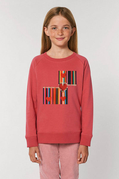 Red Kids Love Heart Sweatshirt, Medium-weight, from organic cotton blend, for girls & for boys