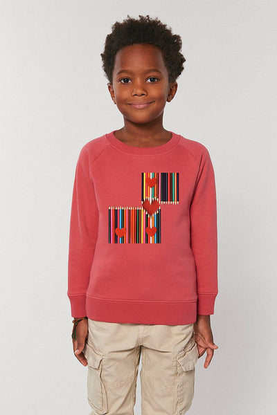 Red Kids Love Heart Sweatshirt, Medium-weight, from organic cotton blend, for girls & for boys
