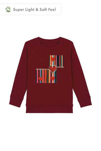 Burgundy Kids Love Heart Sweatshirt, Medium-weight, from organic cotton blend, for girls & for boys