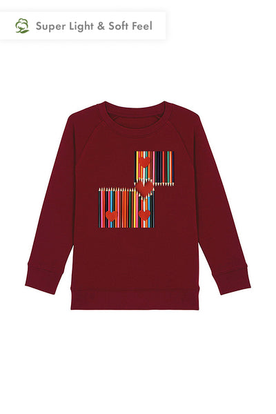 Burgundy Kids Love Heart Sweatshirt, Medium-weight, from organic cotton blend, for girls & for boys