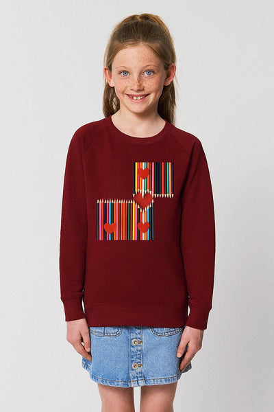 Burgundy Kids Love Heart Sweatshirt, Medium-weight, from organic cotton blend, for girls & for boys