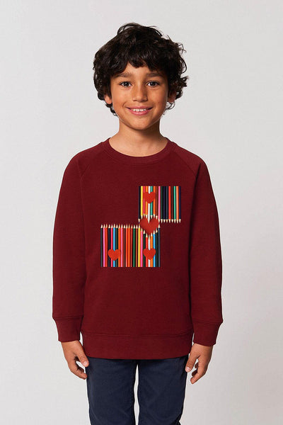 Burgundy Kids Love Heart Sweatshirt, Medium-weight, from organic cotton blend, for girls & for boys