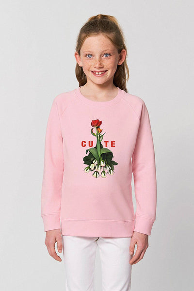 Cotton Pink Girls Cute Floral Sweatshirt, Medium-weight, from organic cotton blend