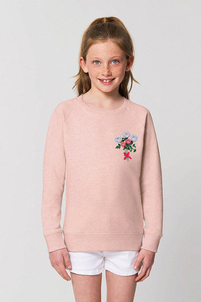 Light Pink Girls Donut Flowers Sweatshirt, Medium-weight, from organic cotton blend