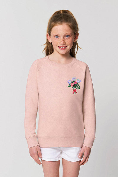 Light Pink Girls Donut Flowers Sweatshirt, Medium-weight, from organic cotton blend