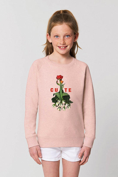 Light Pink Girls Cute Floral Sweatshirt, Medium-weight, from organic cotton blend