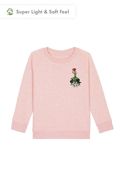 Light Pink Girls Floral Sweatshirt, Medium-weight, from organic cotton blend