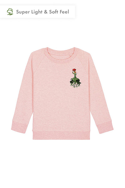 Light Pink Girls Floral Sweatshirt, Medium-weight, from organic cotton blend