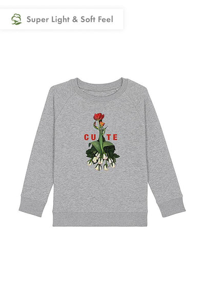 Grey Girls Cute Floral Sweatshirt, Medium-weight, from organic cotton blend