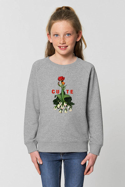 Grey Girls Cute Floral Sweatshirt, Medium-weight, from organic cotton blend