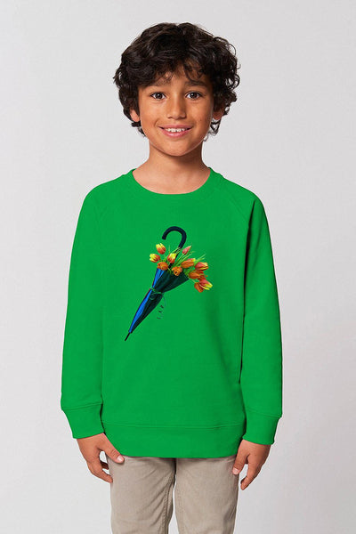 Green Kids Blooming Umbrella Sweatshirt, Medium-weight, from organic cotton blend, for girls & for boys