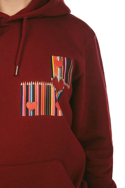 Burgundy Love Heart Graphic Hoodie, Heavyweight, from organic cotton blend