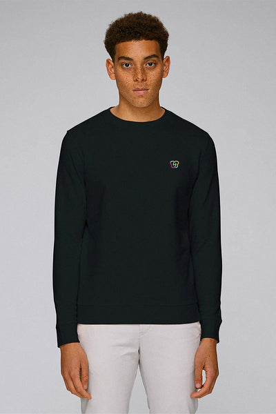 Black BHappy Logo Basic Sweatshirt, Medium-weight, from organic cotton blend, Unisex, for Women & for Men