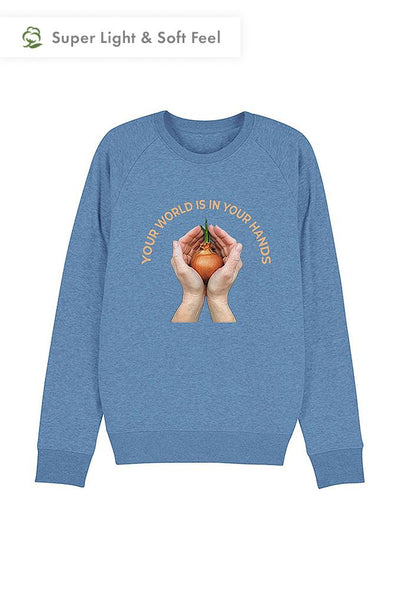 Blue Men Your World Graphic Sweatshirt, Medium-weight, from organic cotton blend