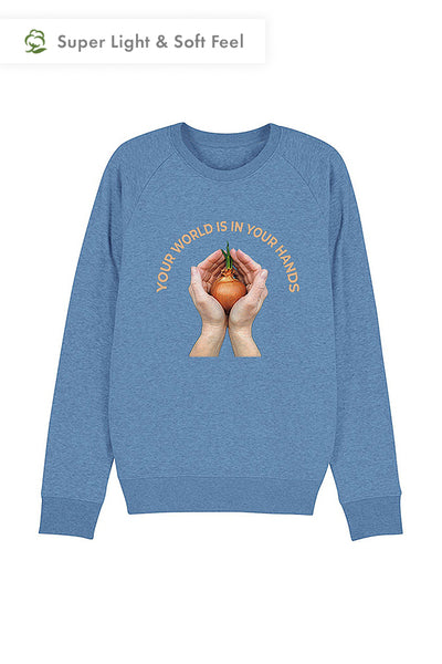 Blue Men Your World Graphic Sweatshirt, Medium-weight, from organic cotton blend