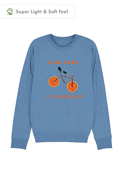 Blue Men Orange Bicycle Graphic Sweatshirt, Medium-weight, from organic cotton blend