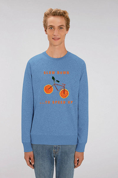 Blue Men Orange Bicycle Graphic Sweatshirt, Medium-weight, from organic cotton blend