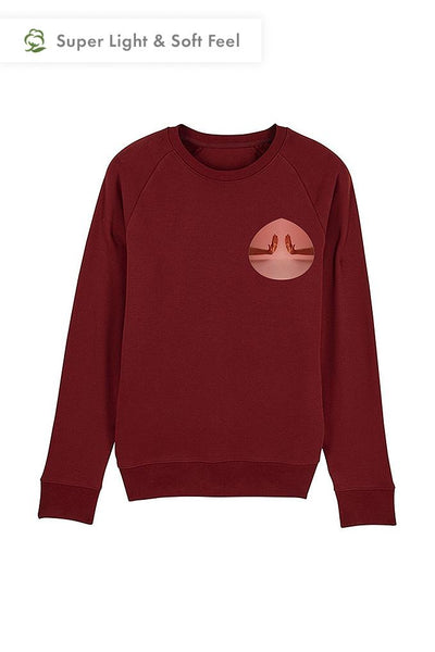 Burgundy Men Two Hands Printed Sweatshirt, Medium-weight, from organic cotton blend