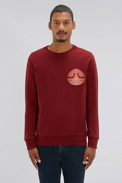 Burgundy Men Two Hands Printed Sweatshirt, Medium-weight, from organic cotton blend