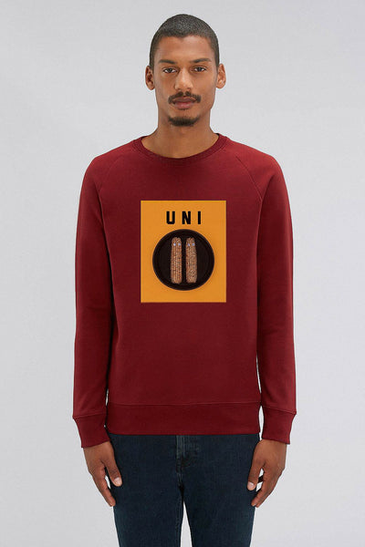 Burgundy Men Unicorn Graphic Sweatshirt, Medium-weight, from organic cotton blend