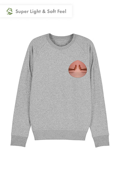 Grey Men Two Hands Printed Sweatshirt, Medium-weight, from organic cotton blend
