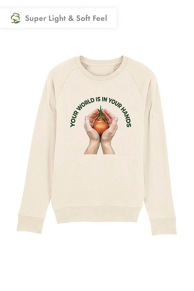 Beige Men Your World Graphic Sweatshirt, Medium-weight, from organic cotton blend
