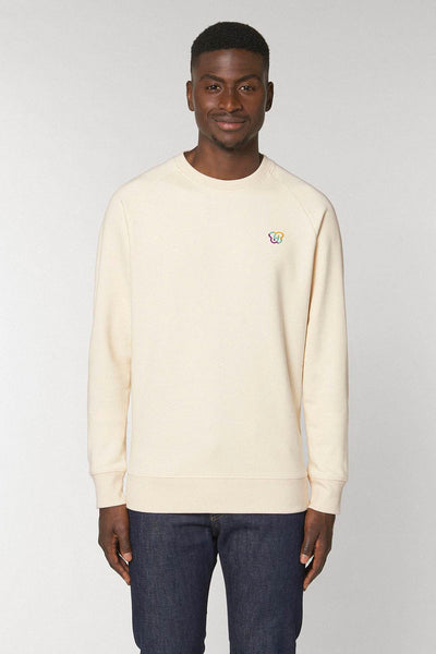 Beige Men Embroidered Logo Sweatshirt, Medium-weight, from organic cotton blend