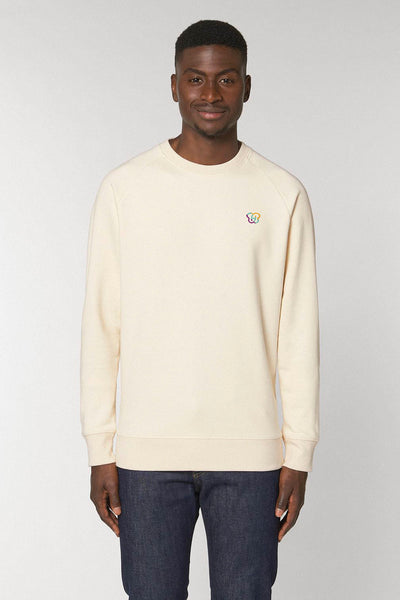 Beige Men Embroidered Logo Sweatshirt, Medium-weight, from organic cotton blend