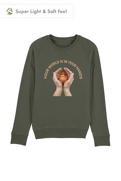 Khaki Men Your World Graphic Sweatshirt, Medium-weight, from organic cotton blend