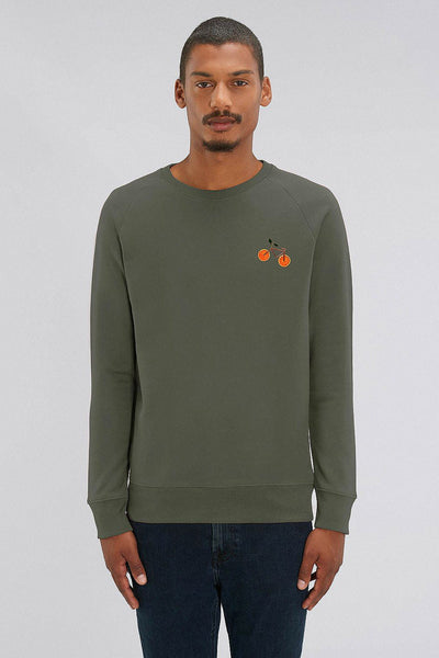 Khaki Men Orange Bicycle Sweatshirt, Medium-weight, from organic cotton blend