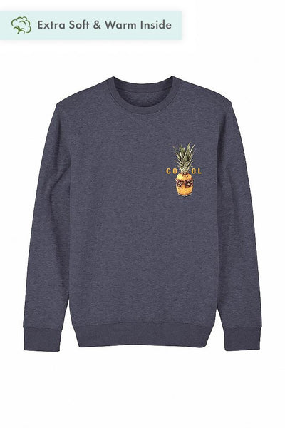 Dark Blue Cool Pineapple Printed Sweatshirt, Heavyweight, from organic cotton blend, Unisex, for Women & for Men