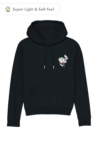 Black Women Organic Cotton Printed Hoodie, Medium-weight, from organic cotton blend