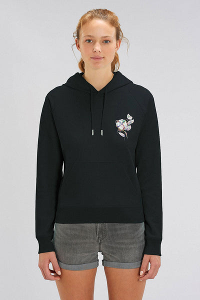 Black Women Organic Cotton Printed Hoodie, Medium-weight, from organic cotton blend