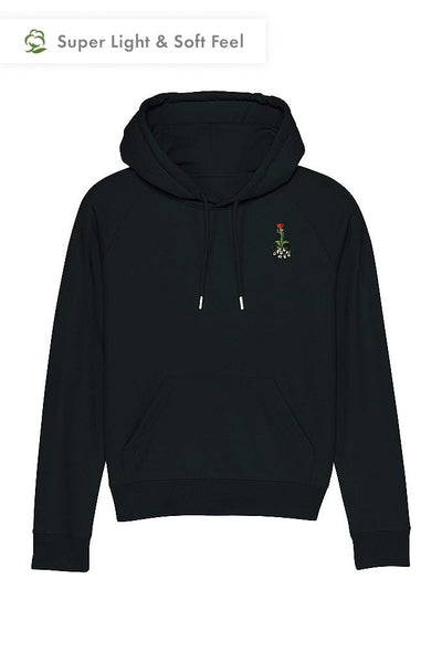 Black Women Floral Printed Hoodie, Medium-weight, from organic cotton blend