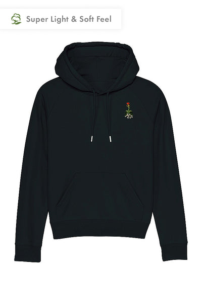 Black Women Floral Printed Hoodie, Medium-weight, from organic cotton blend