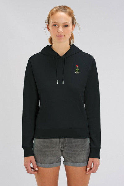 Black Women Floral Printed Hoodie, Medium-weight, from organic cotton blend