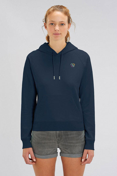 Navy Women Embroidered Logo Hoodie, Medium-weight, from organic cotton blend