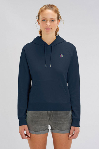 Navy Women Embroidered Logo Hoodie, Medium-weight, from organic cotton blend