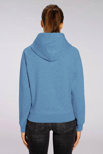 Blue Women Orange Bicycle Hoodie, Medium-weight, from organic cotton blend
