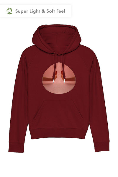 Burgundy Women Two Hands Graphic Hoodie, Medium-weight, from organic cotton blend