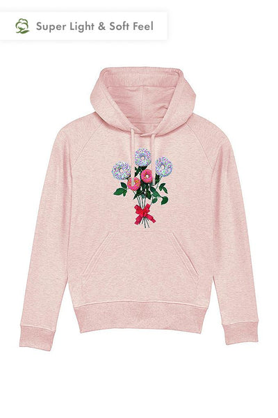 Light Pink Women Donut Flowers Graphic Hoodie, Medium-weight, from organic cotton blend